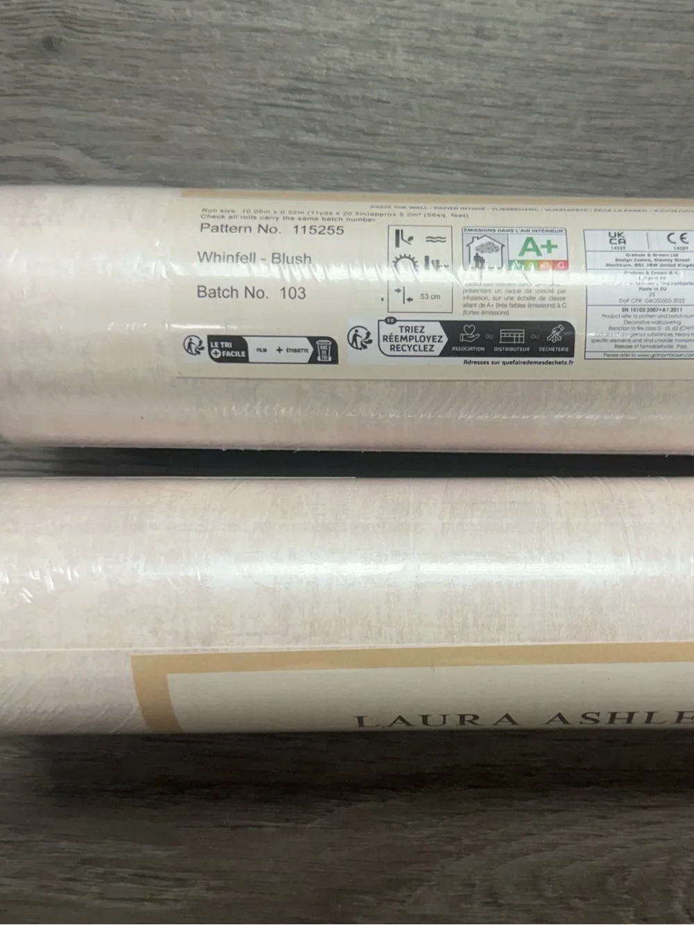 New! 2 rolls Laura Ashley Whinfell Blush Metallic Wallpaper